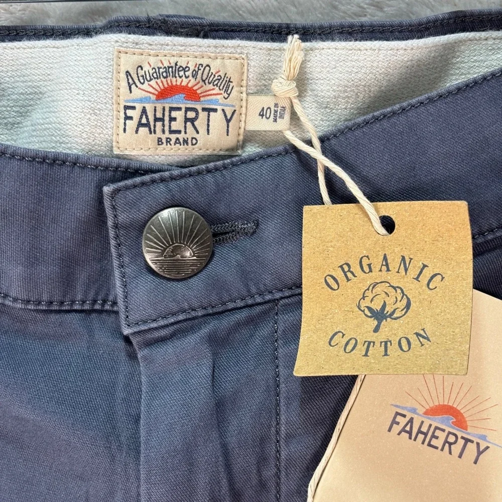 Faherty Island Life Shorts Organic Cotton Size Mens 40 Navy Blue Chino Preppy 8